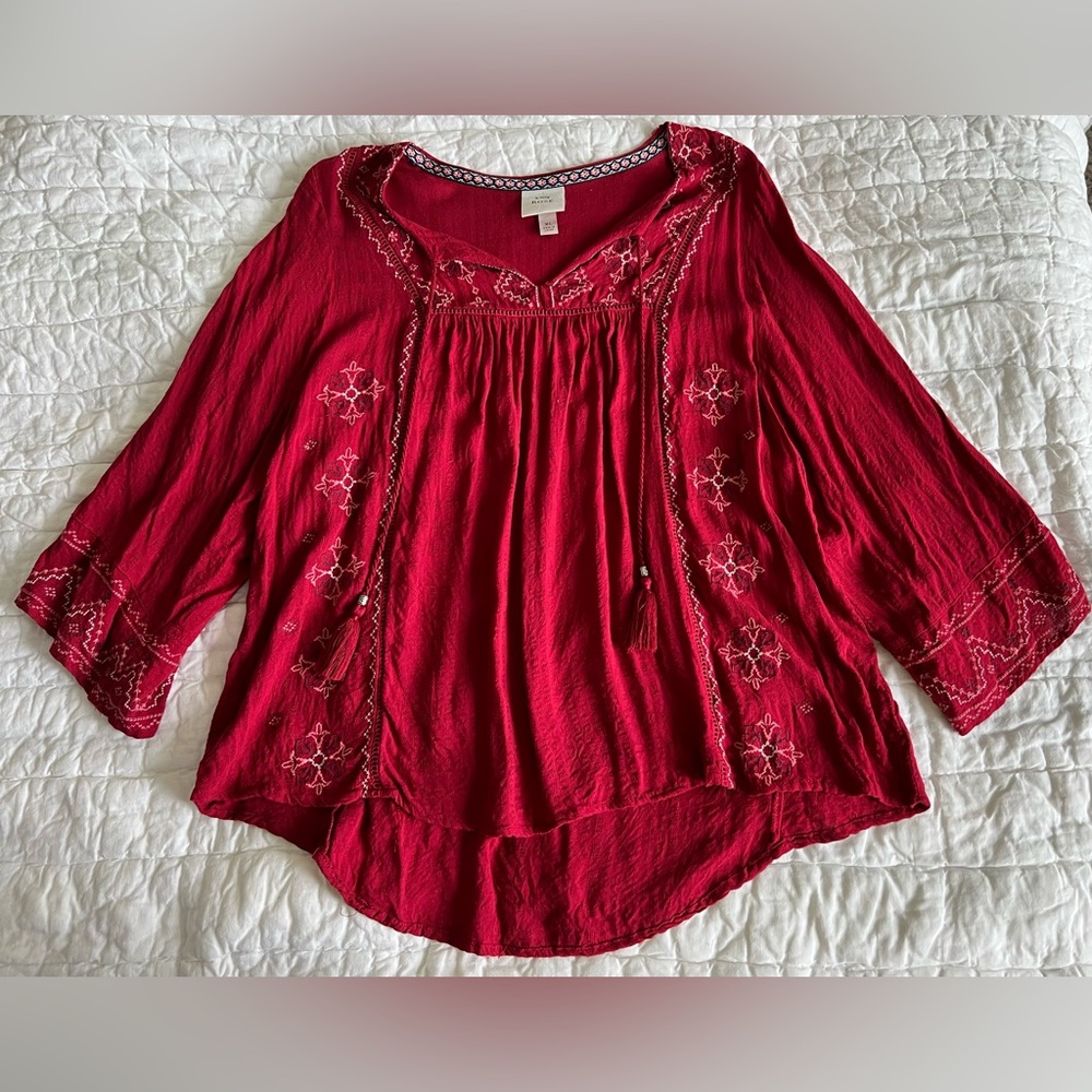 Knox Rose Red Boho Embroidered Top